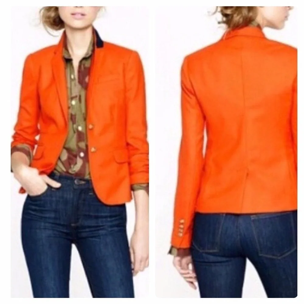 J‎ Crew Women's 100% Wool Blazer Herringbone Orange Sz 0P Classic Preppy